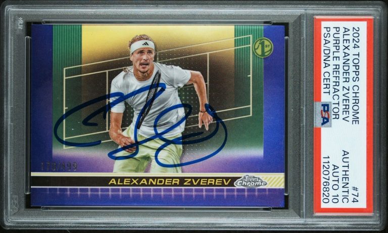 2024 Topps Chrome #74 Alexander Zverev 1st Purple Ref /499 PSA GEM MT AUTO 10 RC