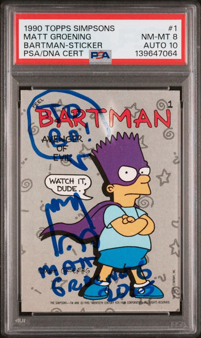 1990 TOPPS SIMPSONS #1 MATT GROENING SIGNED BARTMAN ROOKIE CARD PSA 8/AUTO 10 RC COLLECTIBLE MEMORABILIA