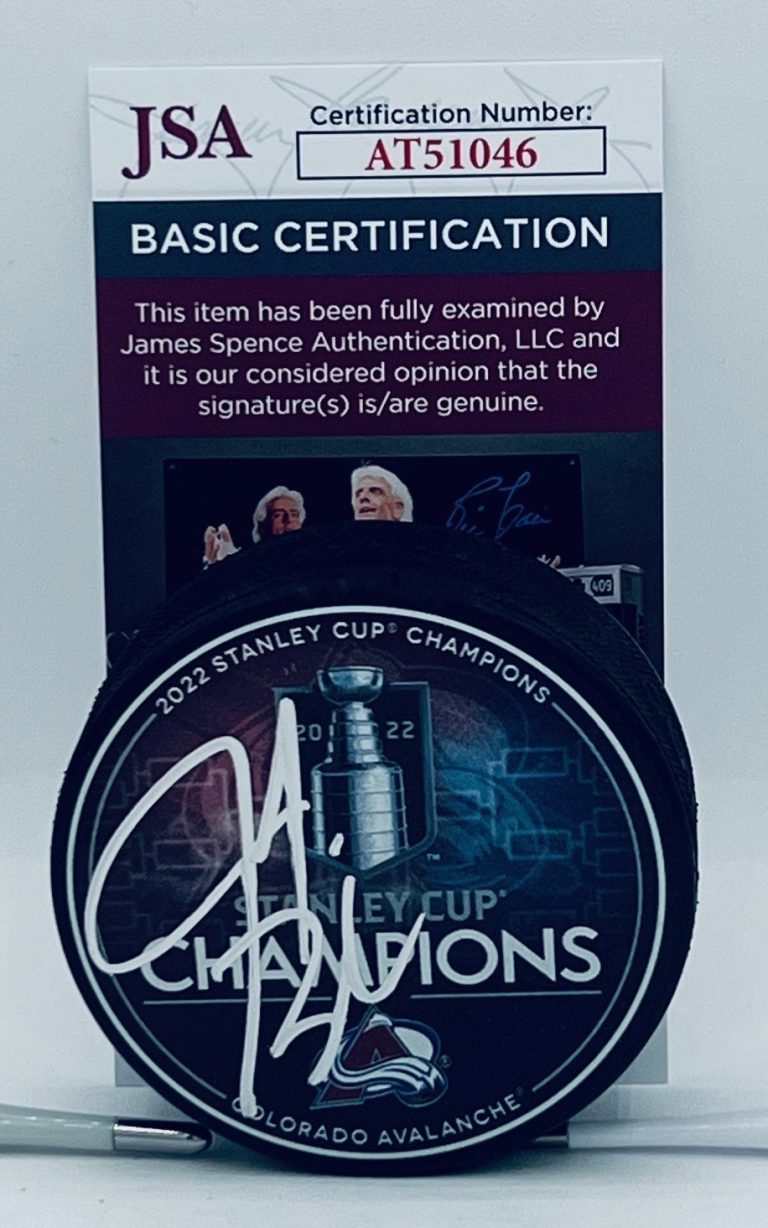 Jared Bednar signed Colorado Avalanche 2022 Stanley Cup Champs Puck JSA COA