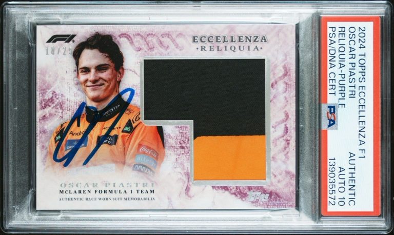 2024 Topps Eccellenza F1 Oscar Piastri Race Worn Suit Mem Purple /25 PSA AUTO 10