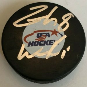 ZACH WERENSKI SIGNED TEAM USA HOCKEY PUCK W/CASE COLUMBUS BLUE JACKETS COA