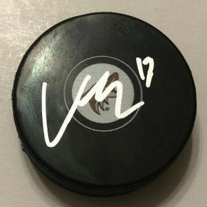 VINNIE HINOSTROZA SIGNED ARIZONA COYOTES HOCKEY PUCK W/ CASE COA
