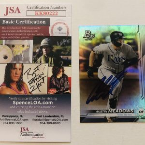 AUSTIN MEADOWS SIGNED 2019 BOWMAN PLATINUM BASEBALL CARD JSA COA AUTO