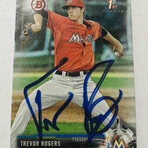 TREVOR ROGERS SIGNED 2017 BOWMAN DRAFT PROSPECT ROOKIE CARD MIAMI MARLINS AUTO