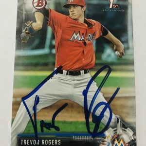 TREVOR ROGERS SIGNED 2017 BOWMAN DRAFT PROSPECT ROOKIE CARD MIAMI MARLINS AUTO
