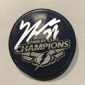 YANNI GOURDE SIGNED 2021 STANLEY CUP HOCKEY PUCK W/ CASE TAMPA BAY LIGHTNING COA
