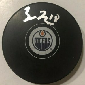 ZACH HYMAN SIGNED EDMONTON OILERS HOCKEY PUCK W/ CASE COA
