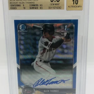 ALEK THOMAS 2018 BOWMAN CHROME DRAFT BLUE WAVE REFRACTOR AUTO /150 BGS 9.5/10