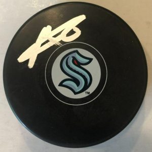ADAM LARSSON SIGNED AUTOGRAPHED SEATTLE KRAKEN HOCKEY PUCK W/ CASE COA
