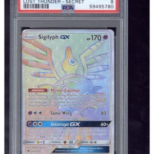 2018 Pokemon Sun & Moon Lost Thunder 222 Full Art/Sigilyph GX Secret PSA 8