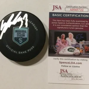 YANNI GOURDE SIGNED SEATTLE KRAKEN OFFICIAL GAME HOCKEY PUCK W/ CASE JSA COA