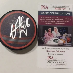 VINCENT TROCHECK SIGNED NEW YORK RANGERS HOCKEY PUCK W/ CASE JSA COA