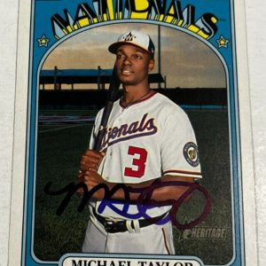 MICHAEL TAYLOR SIGNED 2021 TOPPS HERITAGE BASEBALL CARD AUTO