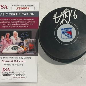 VINCENT TROCHECK SIGNED NEW YORK RANGERS HOCKEY PUCK W/ CASE JSA COA