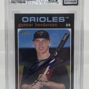 GUNNAR HENDERSON SIGNED 2020 TOPPS HERITAGE ROOKIE CARD BECKETT BAS 10 AUTO