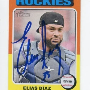 ELIAS DIAZ SIGNED 2024 TOPPS HERITAGE BASEBALL CARD AUTO