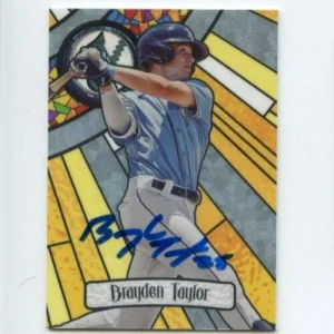 BRAYDEN TAYLOR SIGNED 2023 BOWMAN CHROME DRAFT STAINED GLASS BASEBALL CARD AUTO