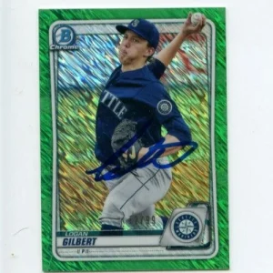LOGAN GILBERT SIGNED 2020 BOWMAN CHROME GREEN SHIMMER CARD AUTO