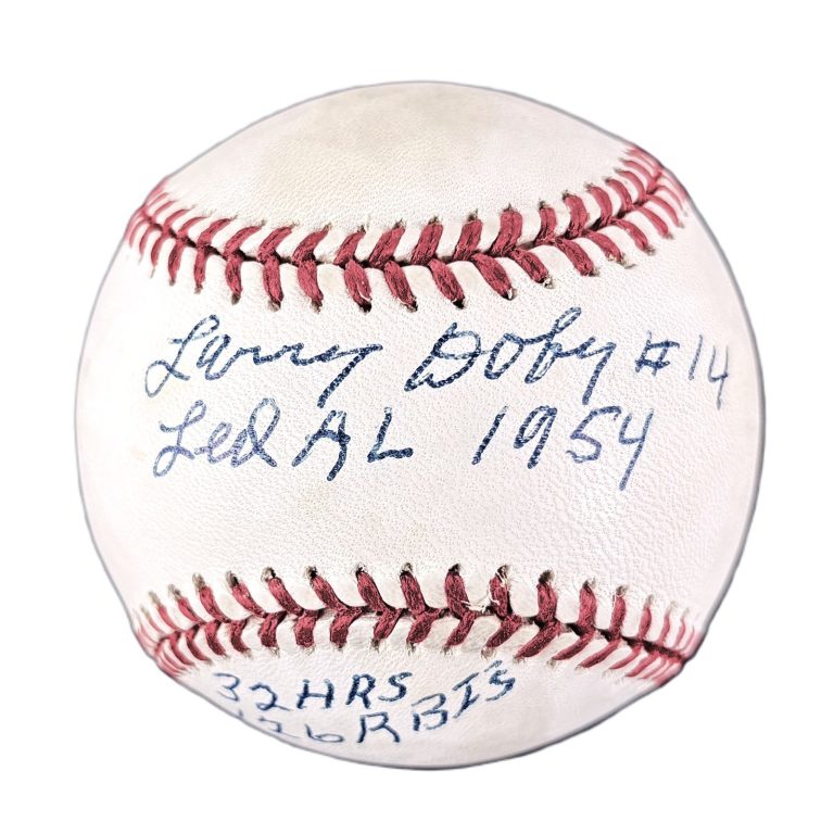 Larry Doby Signed Stat OAL Baseball 1954 AL 32 HR 126 RBI PSA PSA/DNA
