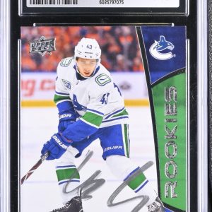 QUINN HUGHES SIGNED 2019-20 UPPER DECK ROOKIE SET CARD #14 CGC 8.5 JSA 9 AUTO