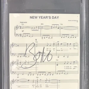 Bono Signed New Year's Day Lyric/Music Sheet U2 PSA PSA/DNA Encapsulated
