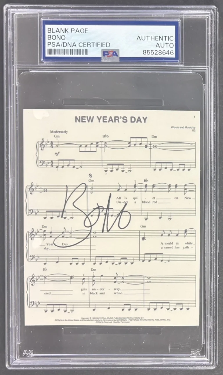 Bono Signed New Year's Day Lyric/Music Sheet U2 PSA PSA/DNA Encapsulated