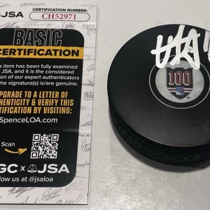 VINCENT TROCHECK SIGNED NEW YORK RANGERS 100 YEARS HOCKEY PUCK W/ CASE JSA COA