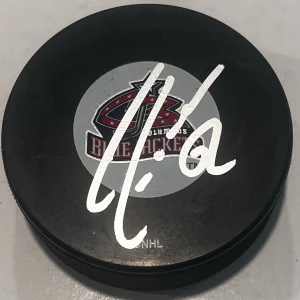 ADAM FOOTE SIGNED COLUMBUS BLUE JACKETS HOCKEY PUCK W/ CASE COA