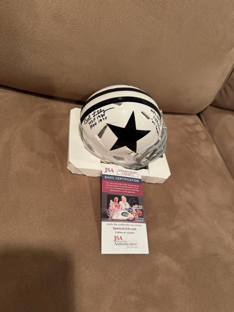 Bob Lilly Signed Autographed Dallas Cowboys Mini Stat Helmet JSA Exact Proof