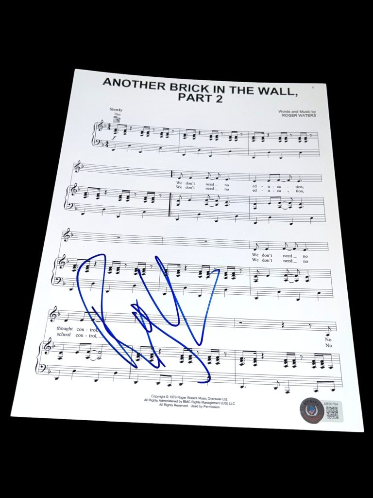 ROGER WATERS SIGNED AUTOGRAPH SHEET MUSIC COMFORTABLY NUMB PINK FLOYD BECKETT D
