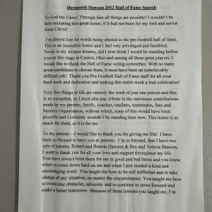 PERSONALLY OWNED Dermontti Dawson HOF Induction Speech Pittsburgh Steelers JSA