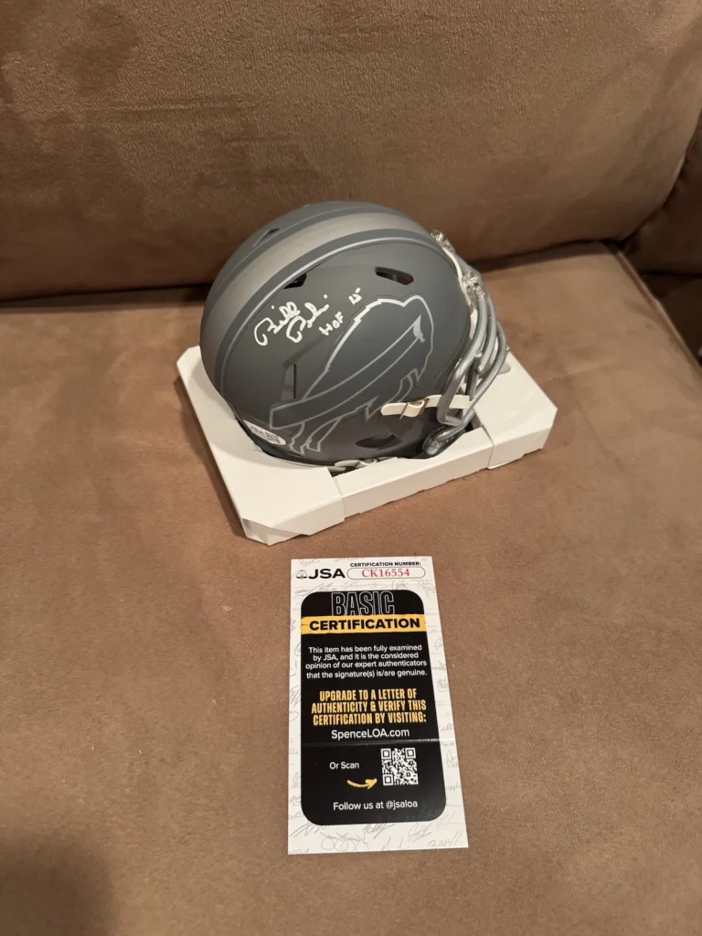 BILL POLIAN SIGNED AUTOGRAPHED SLATE MINI HELMET JSA BUFFALO BILLS HOF 15 COLLECTIBLE MEMORABILIA