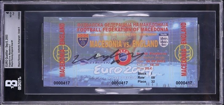 Wayne Rooney Signed 1st International Goal England 9-6-2003 Ticket Beckett BAS 4