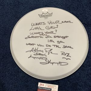 Artimus Pyle Lynyrd Skynyrd SIGNED Drum Head With Whats Your Name Lyrics JSA