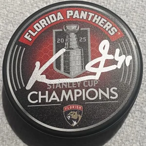 VITEK VANECEK SIGNED FLORIDA PANTHERS 2025 STANLEY CUP HOCKEY PUCK W/ CASE COA