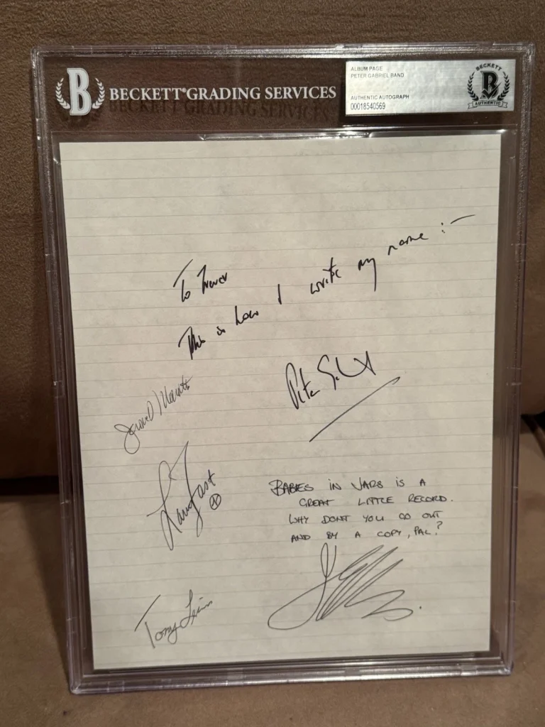 Peter Gabriel Band Signed Autographed Album Page Beckett Slab 1980 Tony Peter +