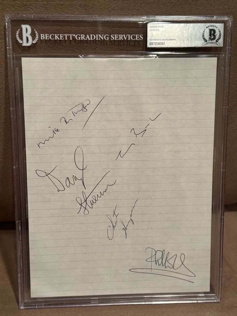 Genesis Signed Autographed Album Page Beckett Slab 1980 Phil Collins Mike Tony +