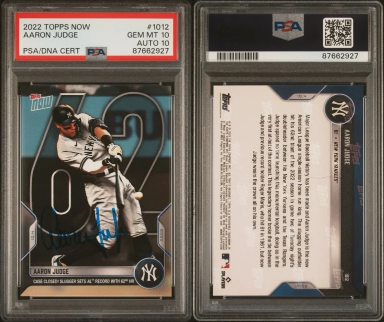 Aaron Judge Signed Auto 2022 Topps Now #1012 AL Record 62 HR PSA Gem Mt 10/10
