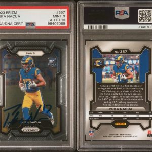 Puka Nacua Signed Autographed 2023 Prizm Rookie Auto #357 PSA 9