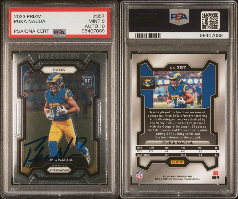 PUKA NACUA SIGNED AUTOGRAPHED 2023 PRIZM ROOKIE AUTO #357 PSA 9 COLLECTIBLE MEMORABILIA