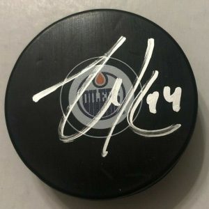 ZACK KASSIAN SIGNED EDMONTON OILERS HOCKEY PUCK W/ CASE COA