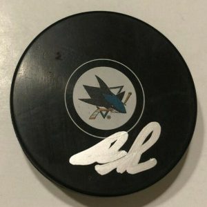 ADAM RASKA SIGNED SAN JOSE SHARKS HOCKEY PUCK W/ CASE COA