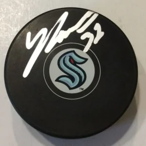 YANNI GOURDE SIGNED SEATTLE KRAKEN HOCKEY PUCK W/ CASE COA