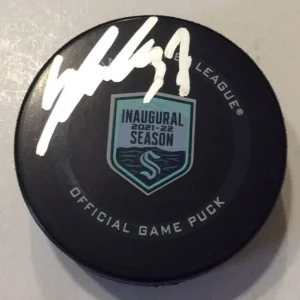 YANNI GOURDE SIGNED SEATTLE KRAKEN OFFICIAL GAME HOCKEY PUCK W/ CASE COA