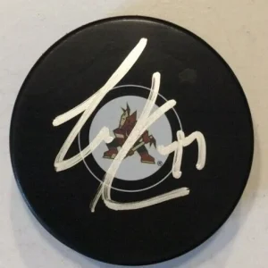 ZACK KASSIAN SIGNED ARIZONA COYOTES HOCKEY PUCK W/ CASE COA
