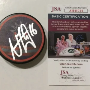 VINCENT TROCHECK SIGNED NEW YORK RANGERS HOCKEY PUCK W/ CASE JSA COA