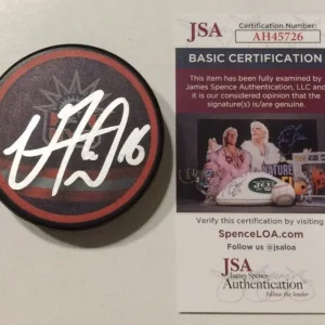 VINCENT TROCHECK SIGNED NEW YORK RANGERS HOCKEY PUCK W/ CASE JSA COA