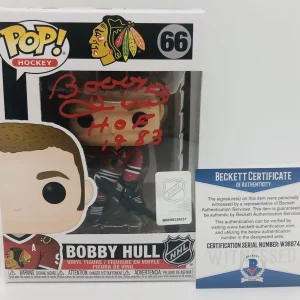 BOBBY HULL SIGNED POP FUNKO FIGURE NHL LEGEND CHICAGO BLACKHAWKS PROOF BAS COA