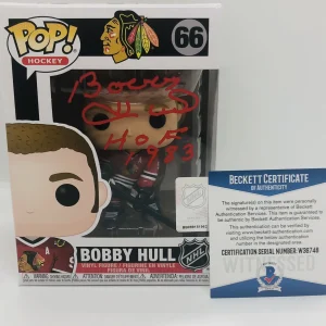 BOBBY HULL SIGNED POP FUNKO FIGURE NHL LEGEND CHICAGO BLACKHAWKS PROOF BAS COA