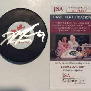 ADAM FANTILLI SIGNED CANADA HOCKEY PUCK W/ CASE MICHIGAN HOBEY BAKER JSA COA
